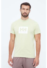 Helly Hansen t-shirt bawełniany kolor zielony z nadrukiem. Okazja: na co dzień. Kolor: zielony. Materiał: bawełna. Wzór: nadruk. Styl: casual #4