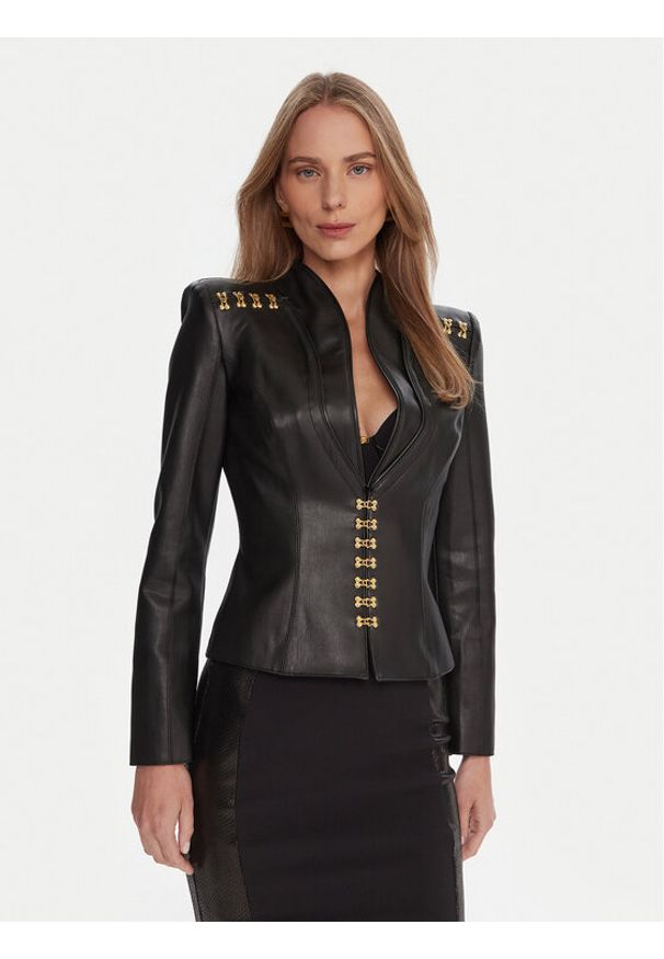 Elisabetta Franchi Kurtka z imitacji skóry GI-187-57E2-V680 Czarny Slim Fit. Kolor: czarny. Materiał: syntetyk