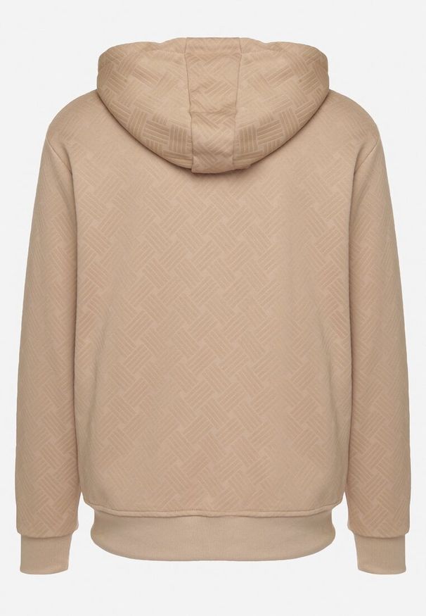Born2be - Ciemnobeżowa Rozpinana Bluza z Bawełną Kapturem i Ściągaczami Corira. Okazja: na co dzień. Kolor: beżowy. Materiał: bawełna. Wzór: aplikacja. Styl: casual, klasyczny