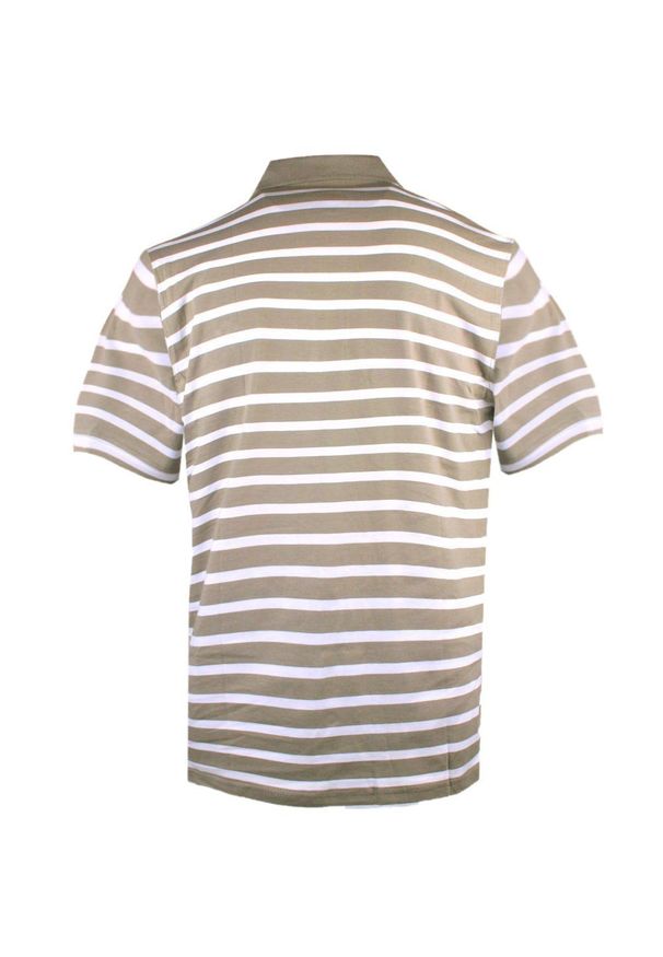 Koszulka Polo - Męska - Pako Jeans - Beżowa w Biały Prążek. Okazja: na co dzień. Typ kołnierza: polo. Kolor: wielokolorowy, beżowy, brązowy. Materiał: bawełna. Wzór: paski, prążki. Styl: casual