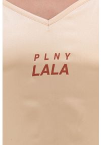 PLNY LALA - Top piżamowy. Kolor: beżowy. Materiał: satyna, materiał. Wzór: ze splotem