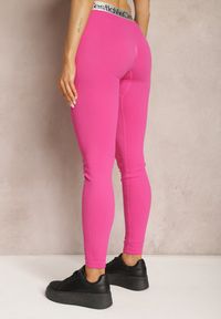 Renee - Fuksjowe Sportowe Legginsy Elastyczne z Ozdobną Szeroką Gumą w Pasie Larnode. Okazja: na co dzień. Kolor: różowy. Materiał: guma. Styl: sportowy #4