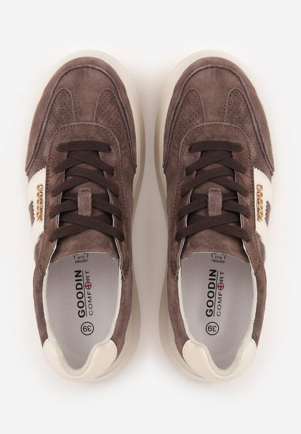 Renee - Brązowe Perforowane Sneakersy Chunky ze Skóry Naturalnej na Platformie Silvanatea. Kolor: brązowy. Materiał: skóra. Obcas: na platformie