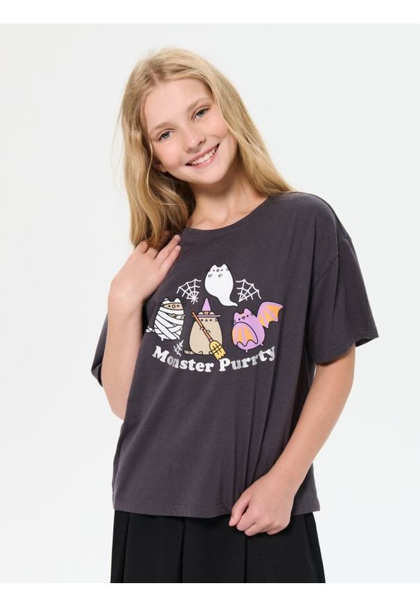 Sinsay - Bawełniana koszulka z nadrukiem Pusheen the Cat - szary. Kolor: szary. Materiał: bawełna. Wzór: nadruk