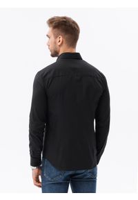 Ombre Clothing - Bawełniana koszula męska z tkaniny w stylu Oxford SLIM FIT - czarna V2 K642 - L. Kolor: czarny. Materiał: bawełna, tkanina