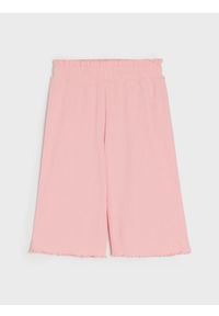 Sinsay - Prążkowane spodnie wide leg z ozdobnymi falbankami - różowy. Kolor: różowy. Materiał: prążkowany #1