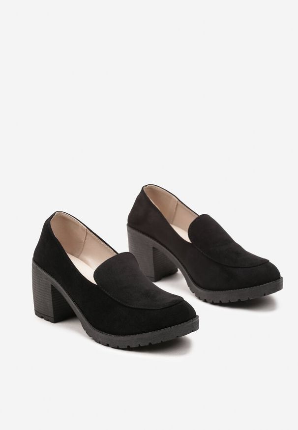 Renee - Czarne Półbuty Mokasyny z Imitacji Zamszu na Słupku z Niską Platformą Lndine. Okazja: na co dzień. Kolor: czarny. Materiał: zamsz. Obcas: na platformie. Styl: casual, elegancki