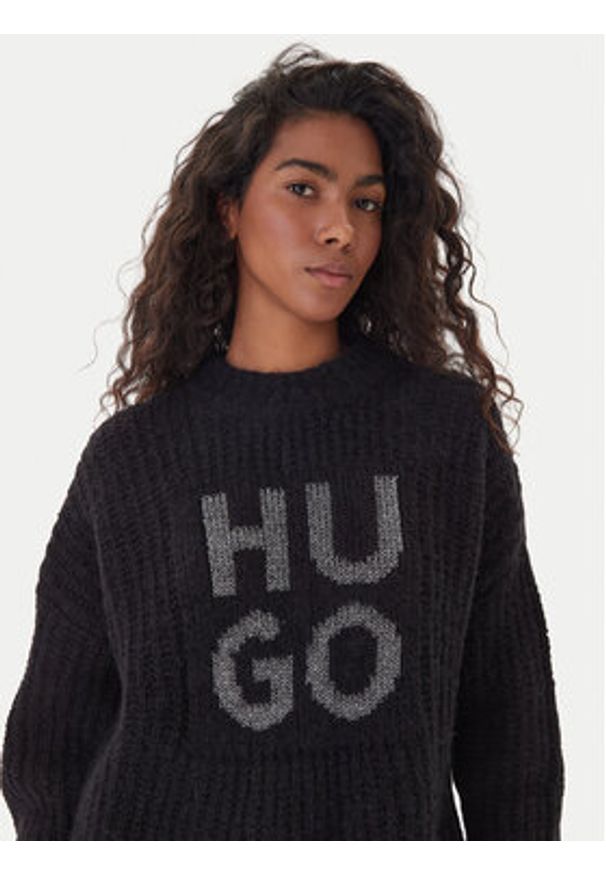 Hugo - HUGO Sweter Sloguis 50548245 Czarny Oversize. Kolor: czarny. Materiał: syntetyk