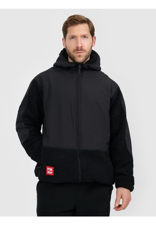 4f - 4F Polar sherpa loose z kapturem męski - czarny S. Typ kołnierza: kaptur. Kolekcja: plus size. Kolor: czarny. Materiał: polar