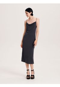 Reserved - Sukienka midi z modalem - ciemnoszary. Kolor: szary. Materiał: dzianina. Wzór: gładki. Długość: midi #1