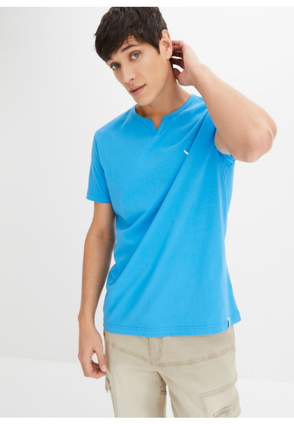 bonprix - T-shirt w wygodnym fasonie (2 szt.). Kolor: niebieski. Wzór: aplikacja, haft