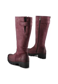 Bordowe Kozaki Simen Damskie Modne Ocieplane Buty. Okazja: na co dzień. Zapięcie: pasek. Kolor: czerwony. Szerokość cholewki: normalna. Materiał: jeans. Sezon: zima, jesień. Obcas: na obcasie. Styl: casual, rockowy, elegancki. Wysokość obcasa: średni #6