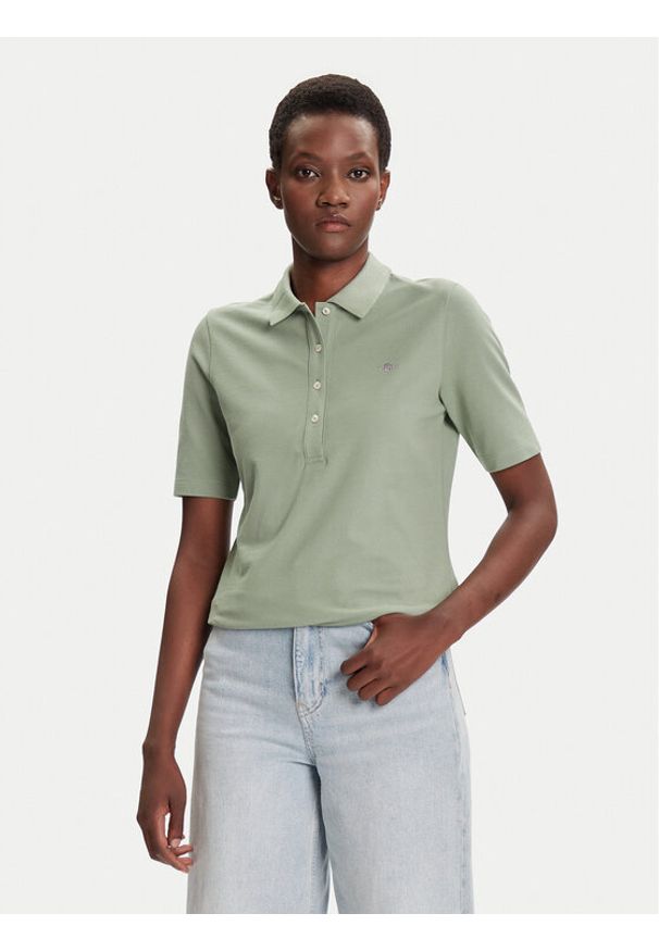 GANT - Gant Polo Shield 4202231 Zielony Slim Fit. Typ kołnierza: polo. Kolor: zielony. Materiał: bawełna