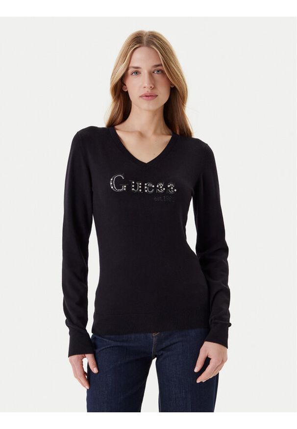 Guess Sweter W5YR24 Z2NQ2 Czarny Regular Fit. Kolor: czarny. Materiał: wiskoza