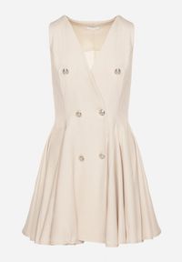 Born2be - Beżowa Sukienka Bez Rękawów o Rozkloszowanym Kroju z Ozdobnymi Guzikami Palanea. Okazja: na co dzień. Typ kołnierza: dekolt w kształcie V. Kolor: beżowy. Długość rękawa: bez rękawów. Typ sukienki: rozkloszowane. Styl: casual, elegancki, klasyczny #5