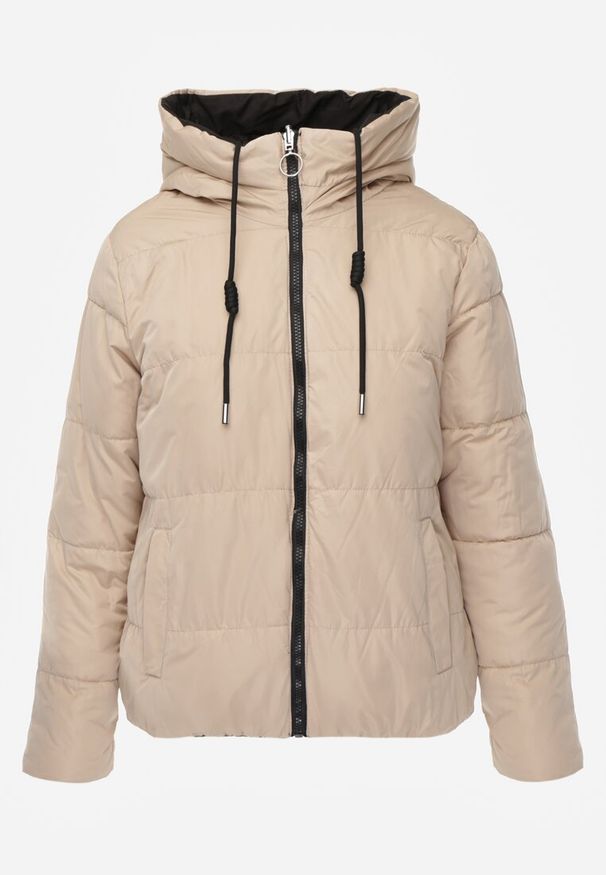 Renee - Jasnobeżowa Pikowana Kurtka Dwustronna Wykończona Sznurkami Atitoria. Okazja: na co dzień. Kolor: beżowy. Materiał: jeans. Styl: klasyczny, casual