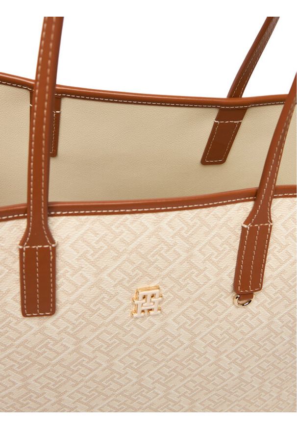 TOMMY HILFIGER - Tommy Hilfiger Torebka Th Monoplay Tote Le AW0AW17416 Beżowy. Kolor: beżowy. Materiał: skórzane