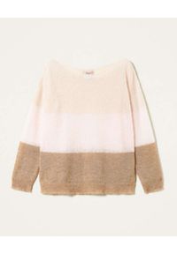 TwinSet - TWINSET - Dwukolorowy sweter z moheru. Kolor: brązowy. Materiał: moher. Wzór: aplikacja #4