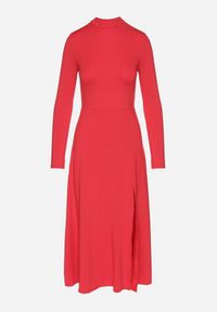 Born2be - Czerwona Sukienka z Półgolfem Taliowana z Rozcięciem na Boku Sailea. Okazja: na co dzień. Kolor: czerwony. Długość rękawa: długi rękaw. Styl: klasyczny, casual, elegancki #3