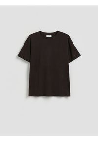 Reserved - T-shirt regular z lnem - brązowy. Kolor: brązowy. Materiał: len