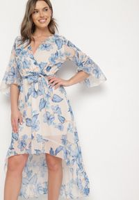 Born2be - Niebieska Bawełniana Sukienka Kopertowa o Asymetrycznym Kroju z Wiązanym Paskiem Niteira. Okazja: na co dzień, na randkę. Typ kołnierza: dekolt w kształcie V. Kolor: niebieski. Materiał: bawełna. Typ sukienki: asymetryczne, kopertowe. Styl: casual #5