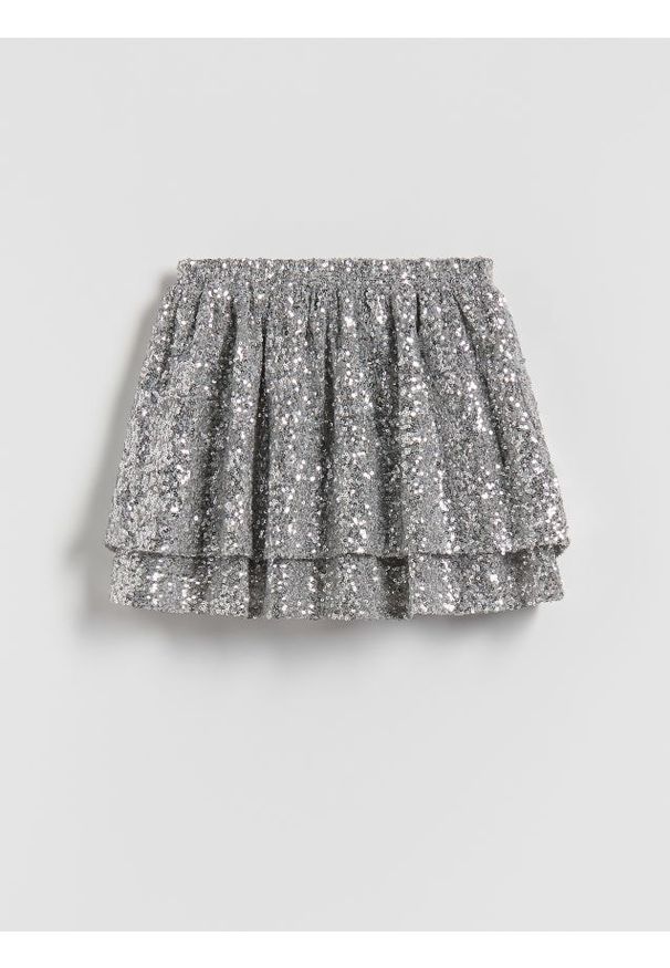 Reserved - Spódnico-szorty z cekinami - srebrny. Kolor: srebrny. Materiał: tkanina