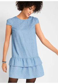 Sukienka dżinsowa z falbaną bonprix jasnoniebieski. Kolor: niebieski. Długość: mini #6