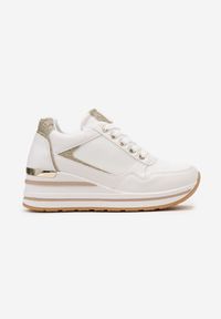 Renee - Białe Sneakersy na Niskiej Platformie ze Wstawkami Brokatowymi Gwenoa. Kolor: biały. Obcas: na platformie #6