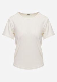 Born2be - Jasnobeżowy Gładki T-shirt w Klasycznym Stylu Salodone. Okazja: do pracy, na co dzień. Kolor: beżowy. Materiał: materiał, jeans. Wzór: gładki. Styl: klasyczny #6