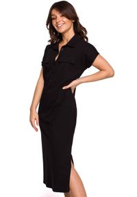 MOE - Sukienka w Klimacie Safari - Czarna. Kolor: czarny. Materiał: bawełna, elastan #1