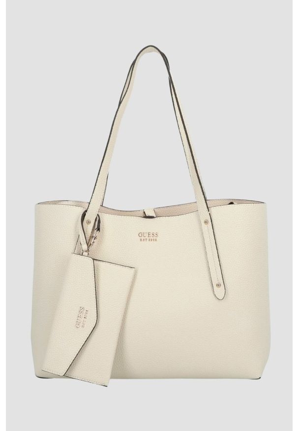 Guess - GUESS Beżowa shopperka damska 3 w 1 Brenton. Kolor: beżowy. Styl: elegancki, casual