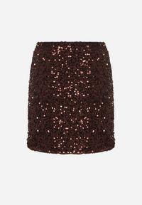 Born2be - Brązowa Spódnica Ołówkowa Ozdobiona Cekinami Idinelle. Okazja: na randkę. Kolor: brązowy. Wzór: aplikacja. Styl: elegancki #6