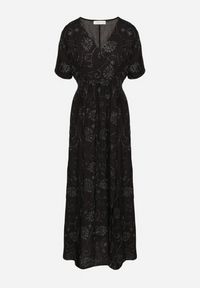 Born2be - Czarna Wiskozowa Sukienka z Metaliczną Nicią i Haftem Nelvesia. Okazja: na co dzień. Kolor: czarny. Materiał: wiskoza. Wzór: haft. Sezon: wiosna. Styl: klasyczny, casual, elegancki #2