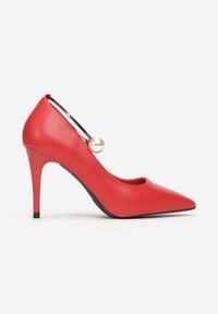 Renee - Czerwone Szpilki Echithilei. Wysokość cholewki: przed kolano. Nosek buta: otwarty. Kolor: czerwony. Szerokość cholewki: normalna. Wzór: gładki. Obcas: na szpilce #4