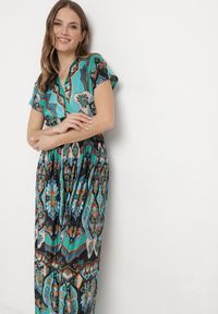 Born2be - Zielona Sukienka Maxi w Stylu Boho z Elastycznej Wiskozy Arnevia. Okazja: na co dzień. Kolor: zielony. Materiał: wiskoza. Typ sukienki: proste. Styl: boho. Długość: maxi #3