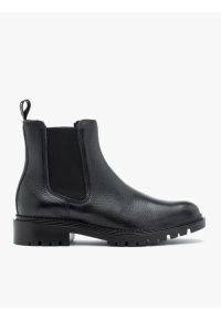 Ryłko - Czarne sztyblety ze skóry licowej. Nosek buta: okrągły. Kolor: czarny. Materiał: skóra. Szerokość cholewki: normalna. Sezon: jesień, wiosna. Obcas: na obcasie. Styl: street. Wysokość obcasa: średni #1