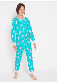 bonprix - Piżama jednoczęściowa z miękką, bawełną organiczną. Kolor: niebieski. Materiał: bawełna. Wzór: nadruk, aplikacja #1