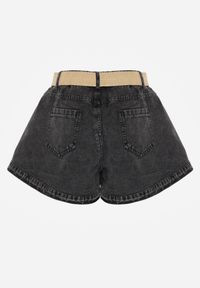 Renee - Czarne Szorty Jeansowe High Waist z Bawełny z Elastycznym Paskiem Tinreia. Okazja: na co dzień. Stan: podwyższony. Kolor: czarny. Materiał: bawełna, jeans. Długość: krótkie. Sezon: lato. Styl: casual #7