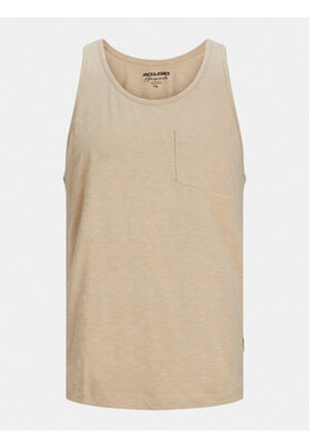Jack & Jones - Jack&Jones Tank top Tampa Slub 12252180 Beżowy Standard Fit. Kolor: beżowy. Materiał: bawełna