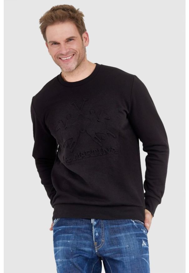 La Martina - LA MARTINA Czarna bluza męska z tłoczonym logo, Rozmiar 3XL. Kolor: czarny. Długość rękawa: długi rękaw