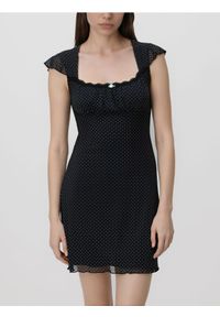 Reserved - Sukienka w groszki - czarny. Kolor: czarny. Materiał: dzianina. Wzór: grochy. Typ sukienki: proste #1