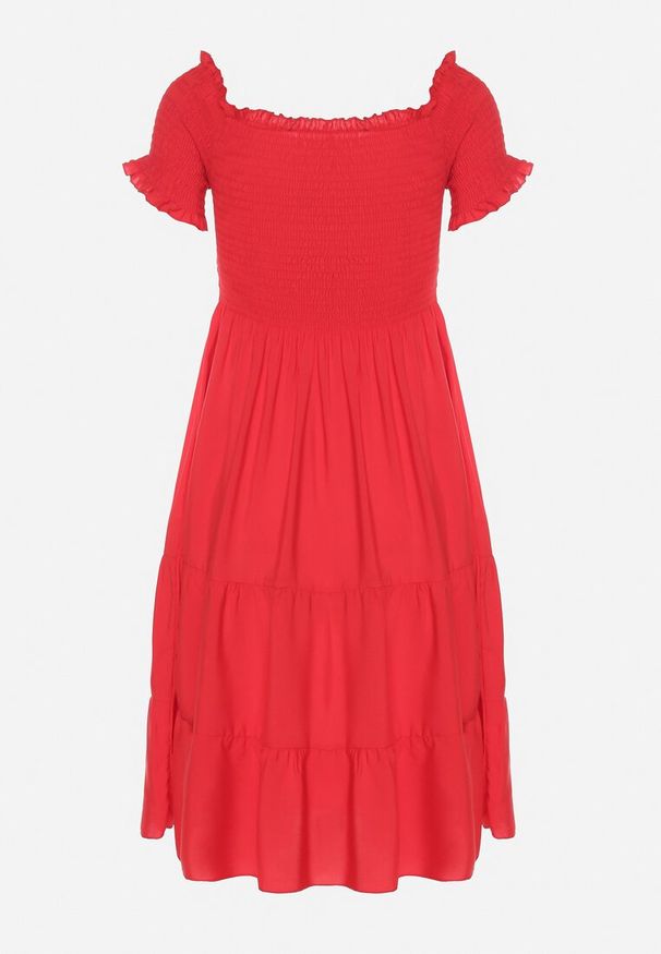 Born2be - Czerwona Bawełniana Sukienka Typu Hiszpanka Tolowena. Typ kołnierza: dekolt hiszpanka. Kolor: czerwony. Materiał: bawełna. Sezon: lato. Styl: elegancki