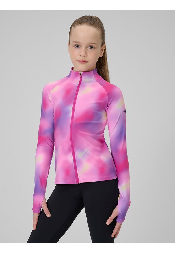 4f - 4F Bluza sportowa slim bez kaptura dziewczęca - multikolor 134/140 (8-10 lat). Typ kołnierza: bez kaptura. Kolor: wielokolorowy. Długość rękawa: raglanowy rękaw. Sezon: lato. Styl: sportowy