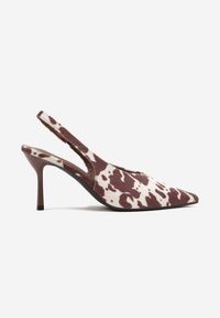 Renee - Brązowo-Białe Sandały na Szpilce Typu Slingback Addoxie. Okazja: na co dzień, na spacer. Kolor: brązowy. Materiał: lakier, materiał. Obcas: na szpilce. Styl: elegancki, casual. Wysokość obcasa: średni #5