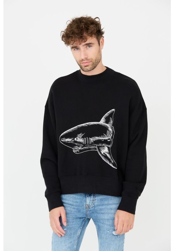 PALM ANGELS Czarna męska bluza Split Shark Crew, Rozmiar L. Kolor: czarny