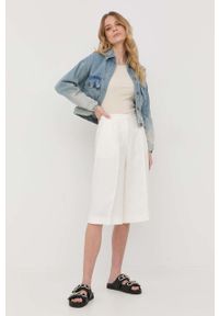 TwinSet - Twinset kurtka jeansowa damska przejściowa oversize. Kolor: niebieski. Materiał: jeans