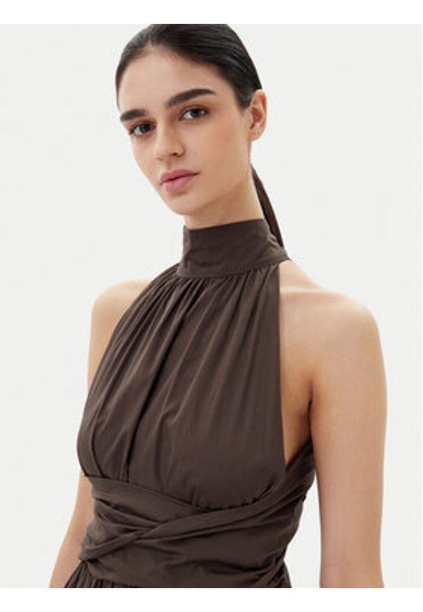 ViCOLO Sukienka koktajlowa TD0606 Brązowy Regular Fit. Kolor: brązowy. Materiał: bawełna. Styl: wizytowy