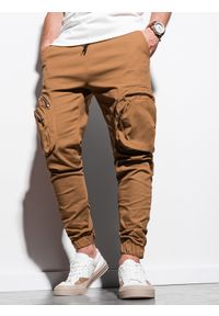 Ombre Clothing - Spodnie męskie joggery P996 - camel - XL. Materiał: bawełna, elastan