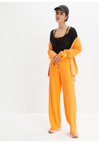 bonprix - Długie spodnie palazzo z domieszką lnu. Kolor: pomarańczowy. Materiał: len. Długość: długie. Styl: elegancki #3
