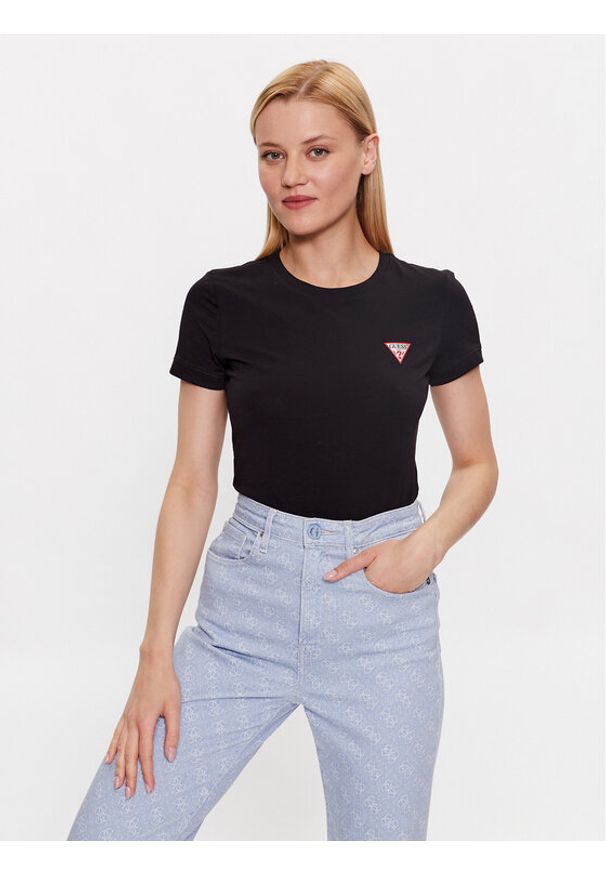 Guess T-Shirt W2YI44 J1314 Czarny Slim Fit. Kolor: czarny. Materiał: bawełna